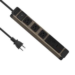 Wood Grain Aluminum Travel Power Strip with 3 Outlets, 30W USB-C Charging, Circuit Breaker Protection & ETL Listed