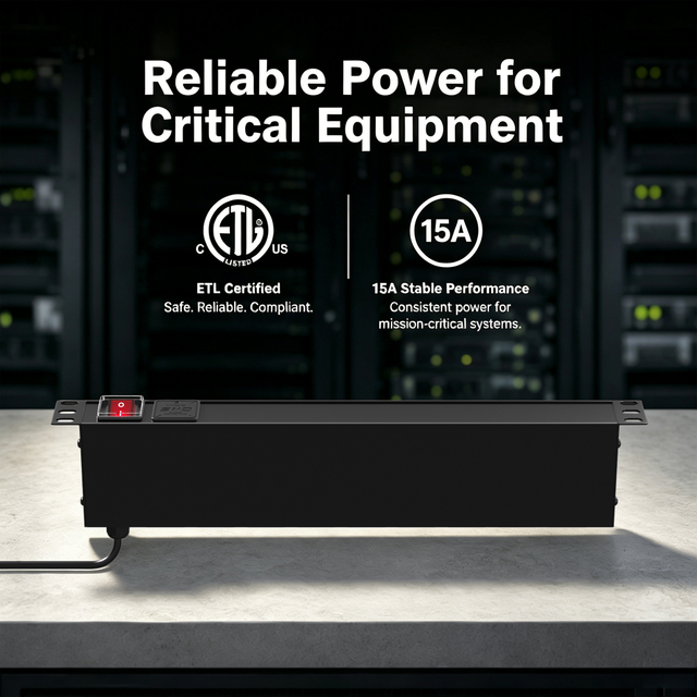 Industrial Grade 1+1U Rack PDU with 9 NEMA 5-15R Outlets, Surge Protective Device & ETL Listed