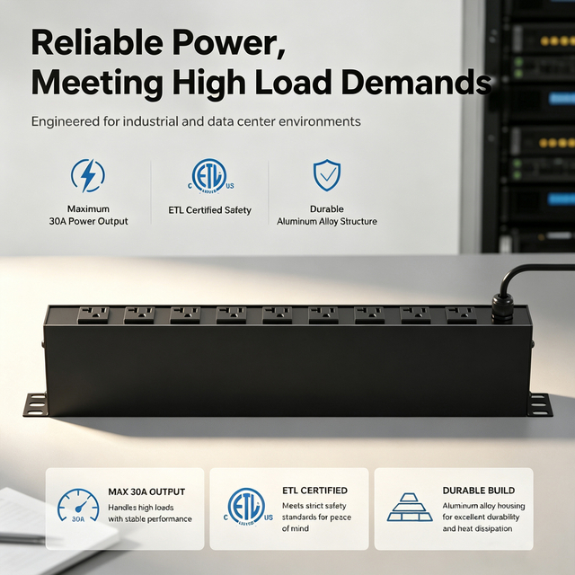 Industrial Grade 1+1U Rack PDU with 30A NEMA 5-30P Input and Heavy Duty Power Distribution