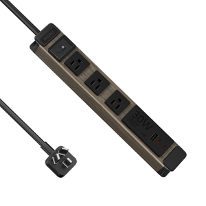 ETL Listed Portable Travel Power Strip with 3 Outlets, 30W USB-C Charging, Circuit Breaker Protection & Wood Grain Aluminum Housing
