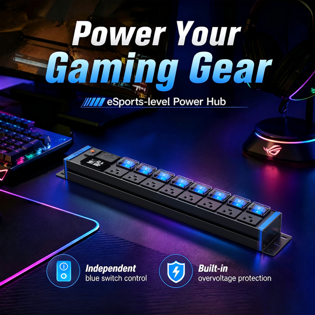 15A 2U Metered Rack PDU with 8 NEMA 5-15R Outlets, Surge Protection, Double Pole Switch & ETL Listed