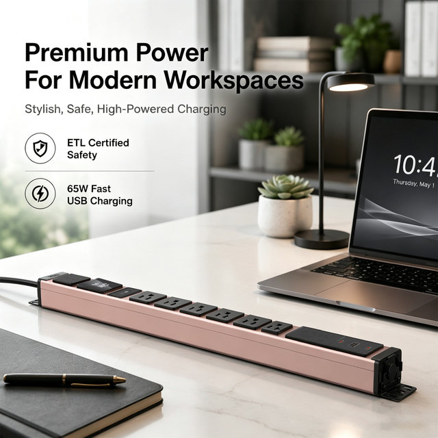 20A Aluminum PDU Power Strip with 6 Outlets, USB-C 65W Charger, Surge Protector and Digital Power Meter