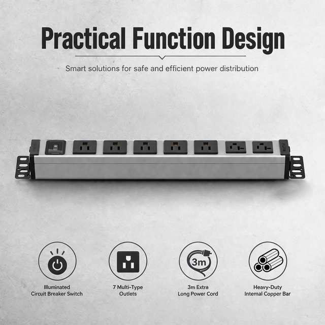 20A Aluminum Desktop PDU Power Strip with NEMA 5-20P Plug, 7 AC Outlets, Circuit Breaker & ETL Listed