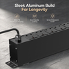 Black 1+1U UK PDU with 7 BS 1363 Sockets, USB-C PD 30W Fast Charging & Digital Meter Display