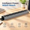 Silver 1U UK PDU with 6 BS 1363 Sockets, USB-C PD 20W Fast Charging & Illuminated Circuit Breaker