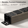 1U Wood-Grain Aluminum UK PDU with 5 BS 1363 Sockets, USB-C PD 30W Charging, Surge Protection & Illuminated Circuit Breaker