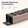 Pink 1U UK PDU with 6 BS 1363 Sockets, USB-C PD 65W Fast Charging & Illuminated Circuit Breaker