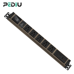 Wood Aluminum PDU Power Strip with Circuit Breaker, 5 Outlets, USB-C & Type-C（30W）,Full Display Metering, ETL Listed