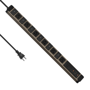 Premium Wood Grain Aluminum Travel PDU Power Strip with 6 Outlets, 65W USB-C Fast Charging, Individual Circuit Switches & ETL Listed