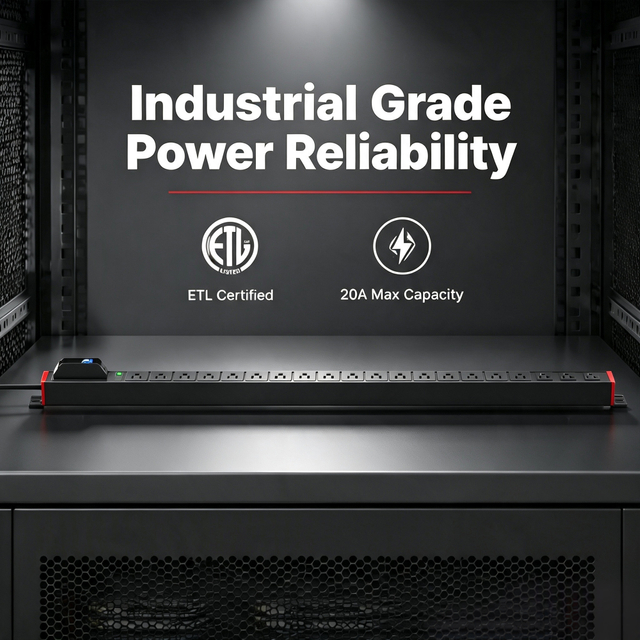 Industrial 1U PDU Power Distribution Unit, 20A High Capacity with 20 NEMA Outlets (17×NEMA 5-15R + 3×NEMA 5-20R), 1P Breaker & ETL Listed