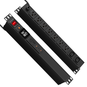 15A 1+1U Smart Rack PDU with 7 NEMA 5-15R & 2 C13 Outlets, USB-C 65W Charging, Digital Meter Display and ETL Listed