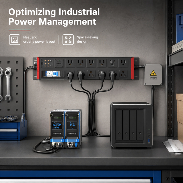 Industrial Heavy Duty PDU Power Distribution Unit, 20A High Power Output with NEMA 5-15R & 5-20R Outlets, 1P Breaker & Surge Protection, ETL Listed