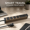 Wood Grain Aluminum Travel Power Strip with 3 Outlets, 30W USB-C Charging, Circuit Breaker Protection & ETL Listed