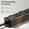 Portable Travel Power Strip with CEE 7/7 Plug, Wood Grain Aluminum Housing, 6 AC Outlets, 65W Type-C Fast Charging & ETL Certified