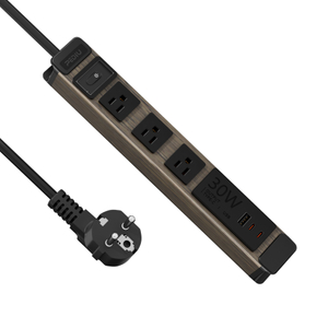 Premium Aluminum Travel PDU Power Strip with Wood Grain Finish, 3 Outlets, 30W USB-C Fast Charging, Circuit Protection & ETL Listed