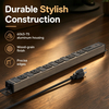 Portable Travel Power Strip with Wood Grain Aluminum Housing, 6 AC Outlets, 65W USB-C Fast Charging & ETL Certification