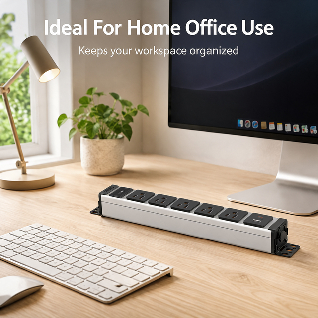 15A Silver Aluminum Desktop PDU Power Strip with 5 Outlets, USB Charging, Circuit Breaker and ETL Listed