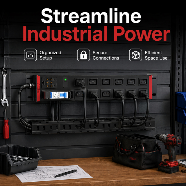 Industrial 2U PDU Power Distribution Unit, 20A High Capacity with IEC C13/C14 Outlets, 1P Circuit Breaker & ETL Listed