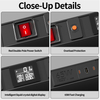 Black 1+1U UK PDU with 7 BS 1363 Sockets, USB-C PD 65W Fast Charging & Digital Meter Display