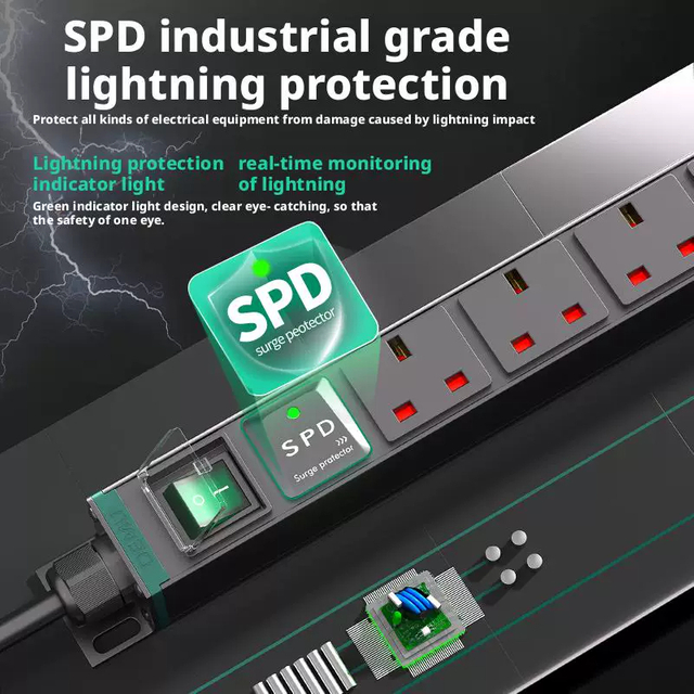 UK 1U Aluminium PDU Power Strip with 4 BS 1363 UK Sockets, Green Double-Pole Switch, UKCA Compliant