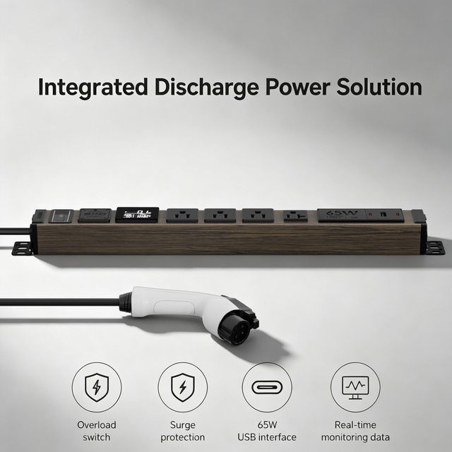 20A Vehicle-to-Load (V2L) EV Discharge Power Hub with NEMA 5-15R/5-20R Outlets, USB-C 65W Charging & Meter Display