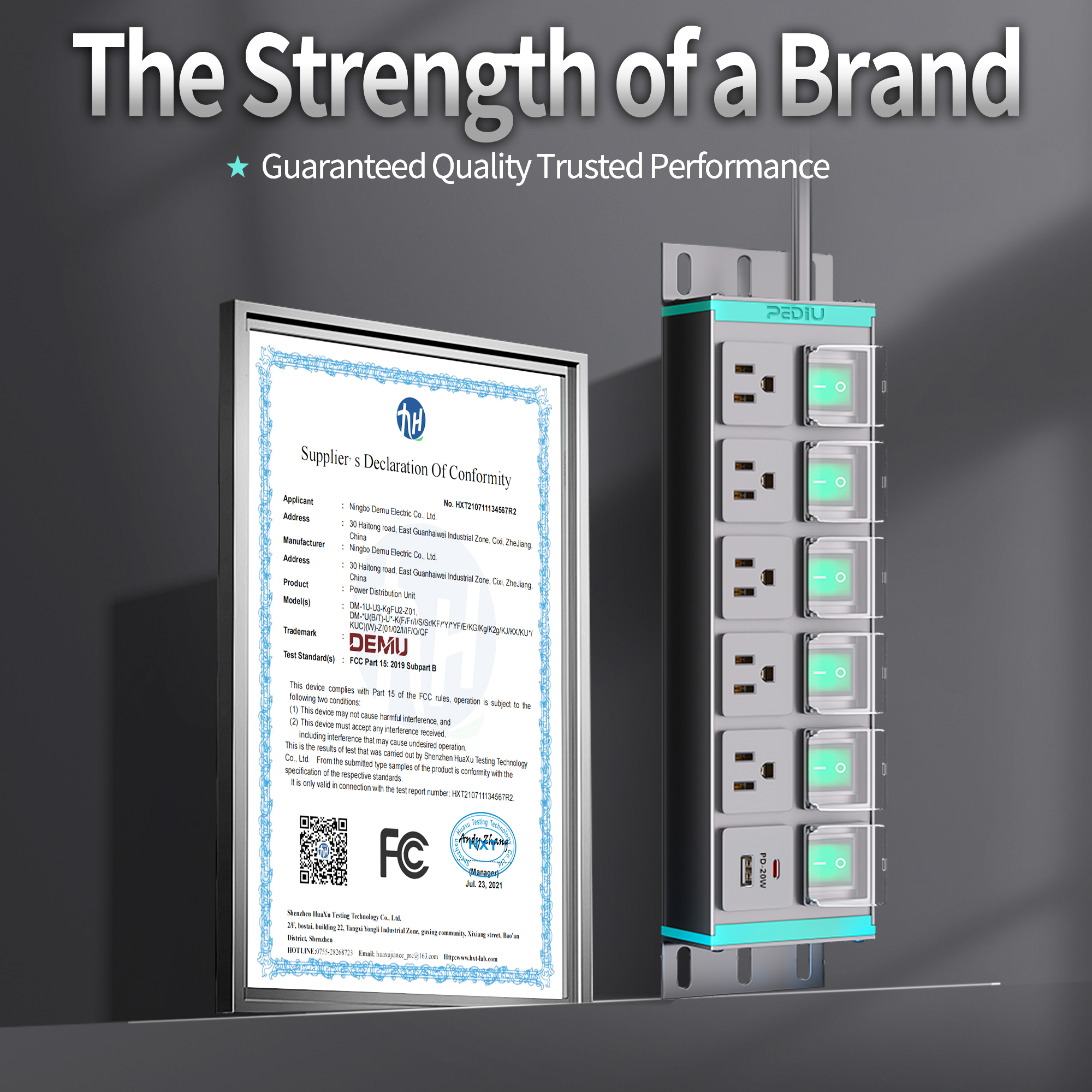 PEDIU Brand Strength and Quality Assurance, ETL Certified Aluminum PDU Power Strip with Individual Switches for Gaming Desks, Home Offices and Professional Workstations