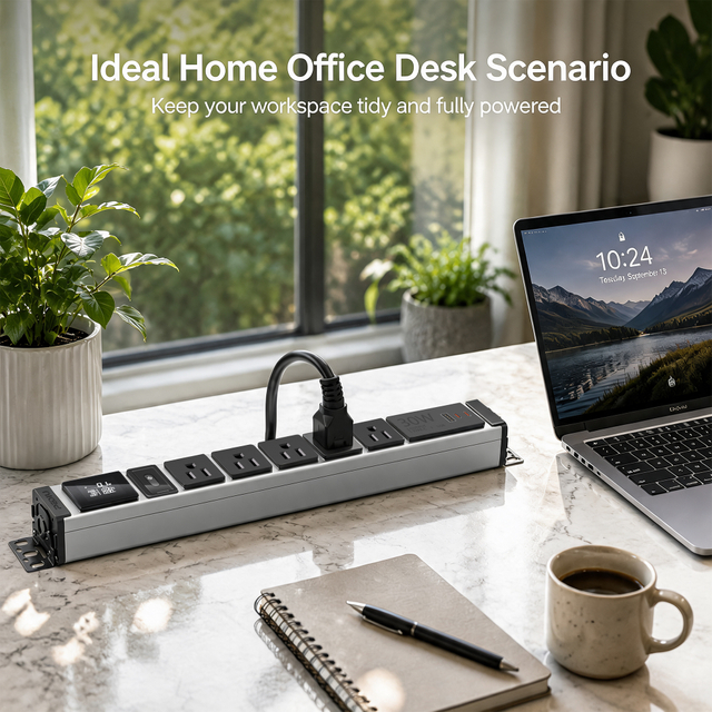 15A Aluminum Desktop PDU Power Strip with 5 Outlets, USB-C USB Charger, Digital Power Meter and Circuit Breaker