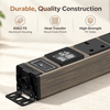 Wood-Grain 1U UK PDU with 7 BS 1363 Sockets, USB-C PD 30W Charging, Digital Meter Display & Illuminated Circuit Breaker