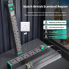 UK 1U Aluminium PDU Power Strip with 4 BS 1363 UK Sockets, Green Double-Pole Switch, UKCA Compliant