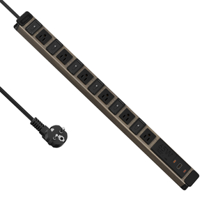 Portable Travel Power Strip with CEE 7/7 Plug, Wood Grain Aluminum Housing, 6 AC Outlets, 65W Type-C Fast Charging & ETL Certified